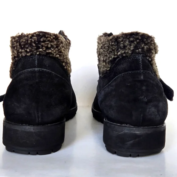 Stuart Weitzman Women's Black Shearling Trim Suede Sneakers Size 10